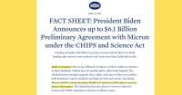 Image of White House Fact Sheet Announcing Micron CHIPS Award